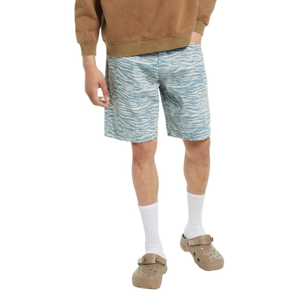 RARE Men’s Pleasures carpenter style denim shorts Saturn zebra printed 32 NEW